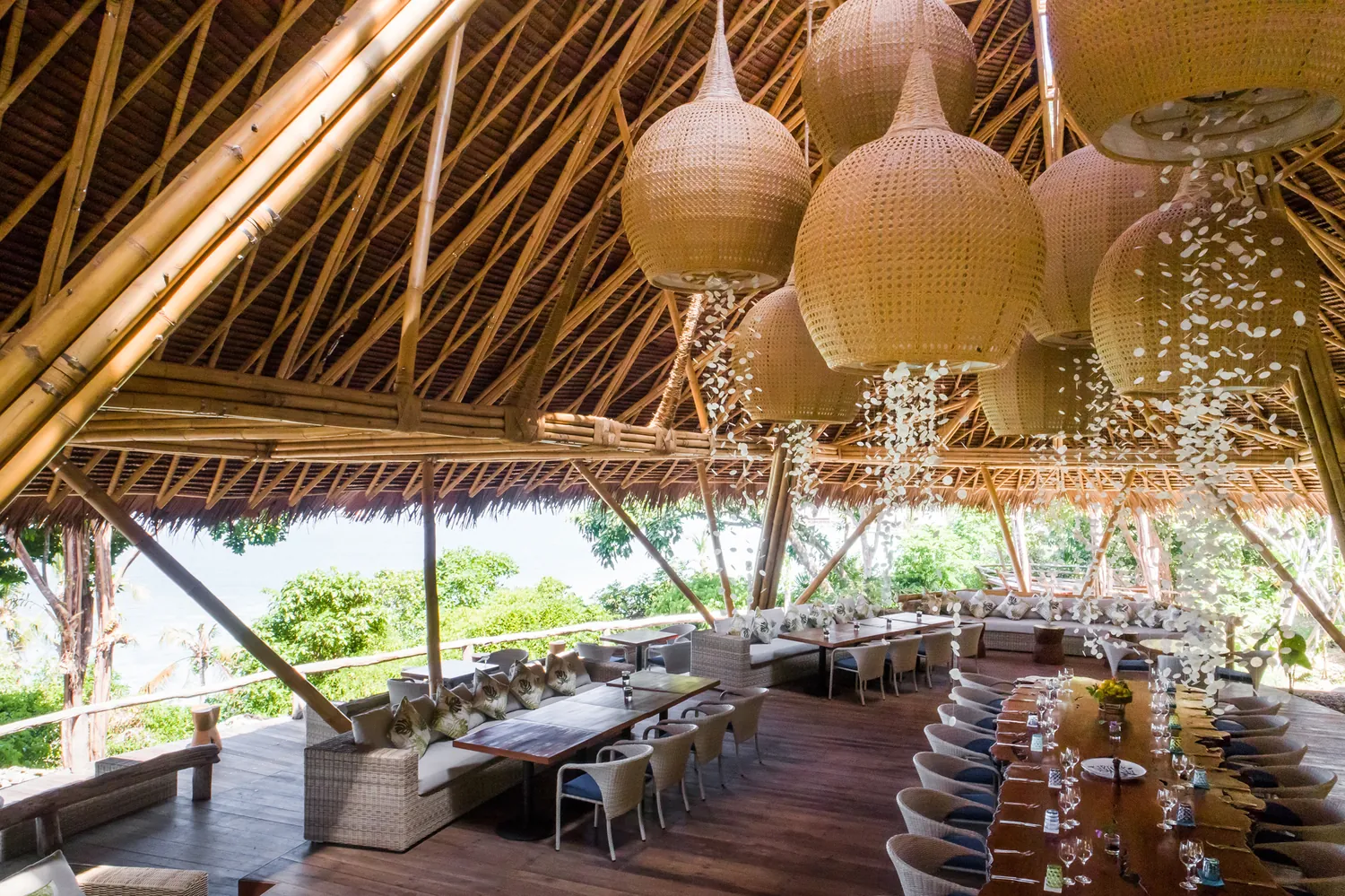 Bamboo dining pavilion at Bawah Reserve